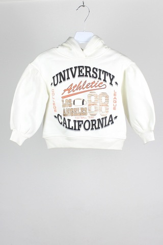 Escabel Kız Çocuk Balon Kol Kapşonlu Sweatshirt - Beyaz