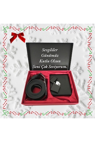 Carlino Erkek Hediye Set Siyah Cüzdan- Kemer -çakmak Siyah