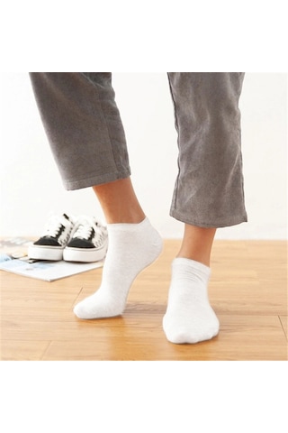 12 Çift Dikişsiz Pamuklu Dayanıklı Topuk Unisex Patik Çorap Beyaz