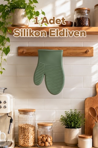 Porsima 33003 Silikon Fırın Eldiveni Isı Yalıtımlı Mikrodalga Fırın Tencere Tepsi Tutacağı Yeşil