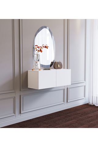 Duvara Monte Beyaz %100 Mdf Fonksiyonel Modern 2 Kapaklı Dresuar Beyaz