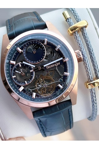 Slazenger Otomatik Seri Mehtap Ve Güneş Kadranlı İtalyan Bileklik Hediyeli Erkek Kol Saat Esl.2559.6 Rose Gold