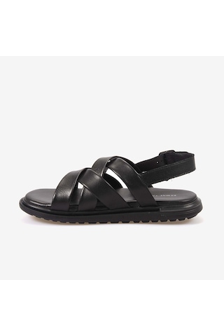 Kemal Tanca Erkek Kauçuk Tabanlı Deri Comfort Günlük Çapraz Bantlı Sandalet 555 siyah