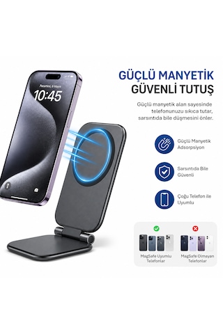 Katlanabilir Manyetik Telefon Tutucu Stand Araç İçi Ve Masaüstü Kullanım Ayarlanabilir Portatif Siyah