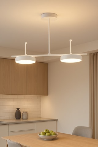 Ayça Modern Salon Yatak Odası Giyinme Odası Mutfak Beyaz Işık Ledli Beyaz Renk 2 Li Led Avize Beyaz Beyaz