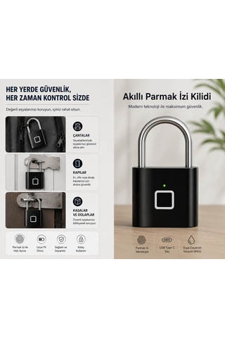 Akıllı Yaşamın Vazgeçilmez Güvenliği Mini Parmak İzi Okuyuculu Akıllı Asma Kilit