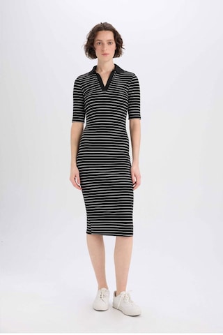 DeFacto Bodycon Vücudu Saran Polo Yaka Fitilli Kaşkorse Kısa Kollu Midi Elbise E6792AX25SPBK27