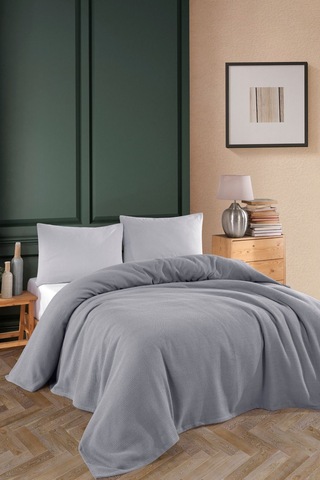 Renkli Gofret Desen Çift Kişilik Yatak Örtüsü Otel Pike 200x230cm Gri