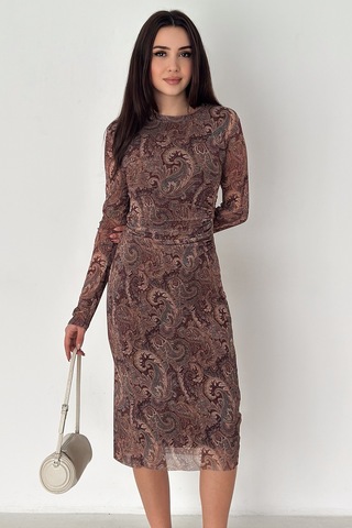 Noa & Noa Kadın Paisley Desenli Midi Elbise Burgundy Veil Kahverengi