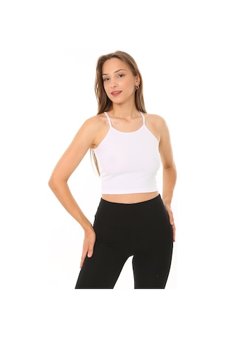Rooted-kadın Ip Askılı Crop Top Kaşkorse Fitilli Kumaş Beyaz
