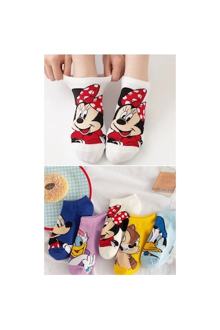 Worthy Socks 5 Çift Kadın Karikatürlü Pamuklu Moda Patik Çorap Çok Renkli