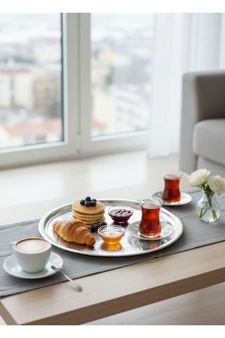 32,5 Cm Çelik Sini Tepsi Paslanmaz, Yer Sofrası Ve Çay Sunumu İçin Pratik Ürün Çok Renkli