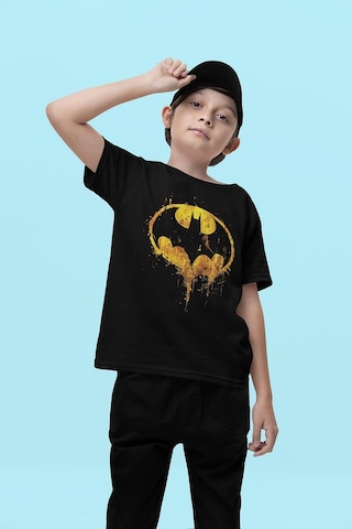 Sevbano Batman Kahraman Yarasa Baskılı Unisex Film Çocuk Tişört 1-12 Yaş Siyah
