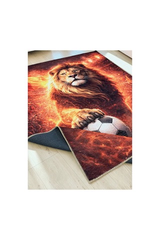Taraftar Halısı Futbol Topu Desenli Antialerjik Kaymaz Taban Çocuk & Genç Odası Kilim Kırmızı-sarı Kırmızı-sarı