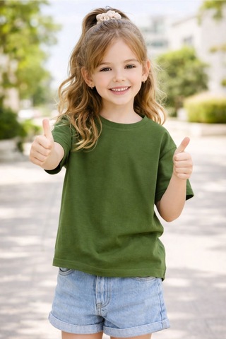Zuzunga Unisex Basic Kısa Kollu Çocuk T-shirt Haki