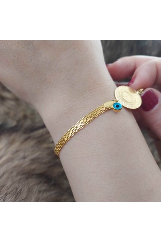 Altınbeyi Çeyrek Altınlı Nazar Boncuklu Bileklik Sarı Altın