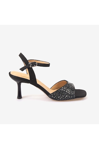 Hawen Angels Kadın Kösele Taban 7,5cm Topuklu Saten Gece & Abiye Ayakkabı 6895-26-v1 siyah