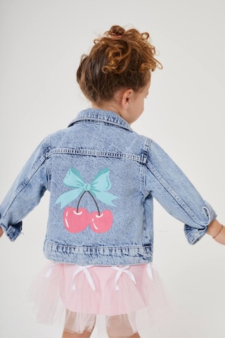 Polente Kız Çocuk Kiraz Baskılı Denim Ceket Buz Mavisi