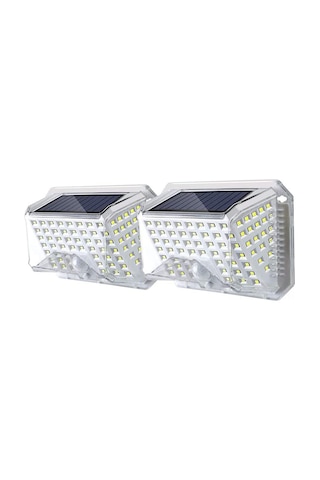Geeksen Güneş Enerjili 90 Led 130 Lumen 120 Derece 8.5m Algılama Mesafeli Duvar Lambası, 2'li Set - Dım/sünnetten Güneşe Modları