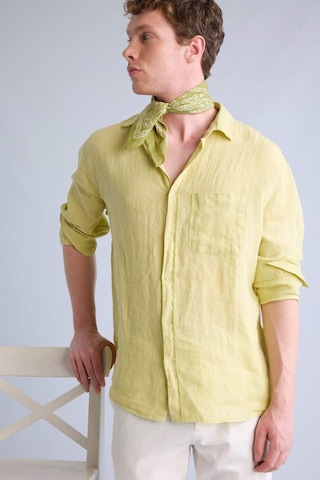 Defacto %100 Keten Relax Fit Uzun Kollu Gömlek F4598ax25hsgn659 Yeşil