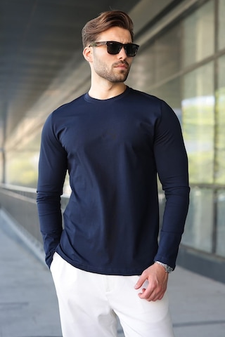 Madmext Lacivert Pamuklu Slim Fit Erkek Tişört E7187
