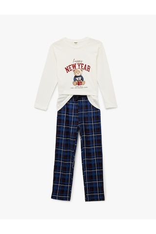 Koton Pamuklu Uzun Kollu Bisiklet Yaka Yılbaşı Pijama Takımı Lacivert Desenli 6wlk40247mk Lacivert Desenli