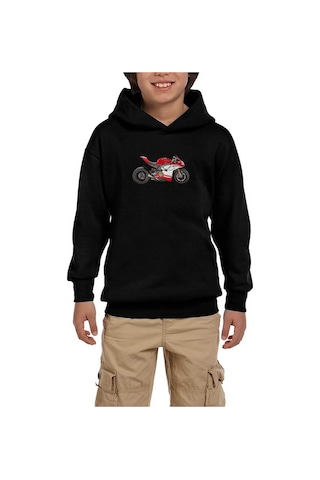 Zepplin Giyim Ducati 1299 Ducati Panigale V4 Siyah Çocuk Kapşonlu Sweatshirt