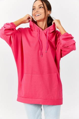 Armonika Kadın Pembe Kapişonlu Cepli Sweatshirt Arm-21k024027