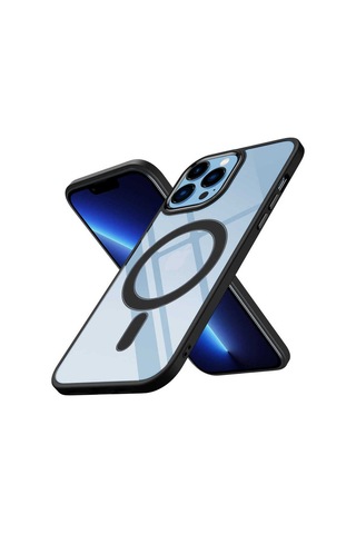 Apple Uyumlu iPhone 12 Pro Max Kılıf Wireless Şarj Özellikli Zore Krom M-safe Silikon Kapak Siyah