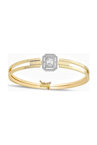 Magold Baget Zirkon İki Kol Kaburga Kelepç.e Modern Altın Bilezik Bileklik Altın - Yeşil