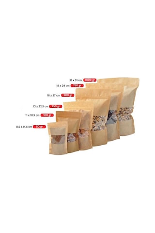 Pencereli Kraft Doypack 16X27 Cm - 100 Adet N11.961