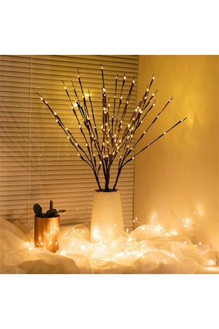Vkemall 70cm Isı Beyaz Led Dal Şekerleme Işıklı Zincir, 20 Led, 2 Mod Flaş/sabit , Ip44 Su Geçirmez, Pil Beslemeli Odalar İçin Dekoratif Aydınlatma 1 Adet Siyah