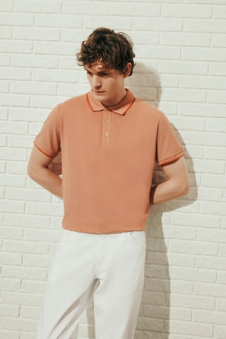 Ac&Co / Altınyıldız Classics 4A4820200047Ktes Düğmeli Polo Yaka Cepsiz Slim Fit Erkek Tişört Kiremit - Bej