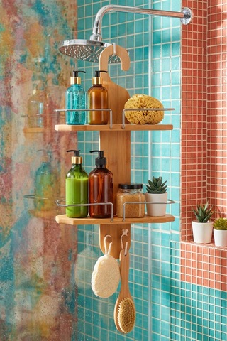 Makri Home Bambu Banyo Düzenleyici Organizer Banyo Köşeliği, Şampuanlık Bej