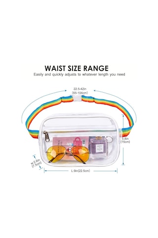 Neevoyu Stadyum Onaylı Şeffaf Pvc Bel Çantası - Spor, Konser, Seyahat İçin Su Geçirmez, Ayarlanabilir Kemerli Depolama Çantası Renk: Beyaz Çok Renkli