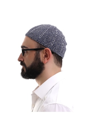 Lacivert Gri Kışlık Çift Renk Kadife Namaz Takkesi