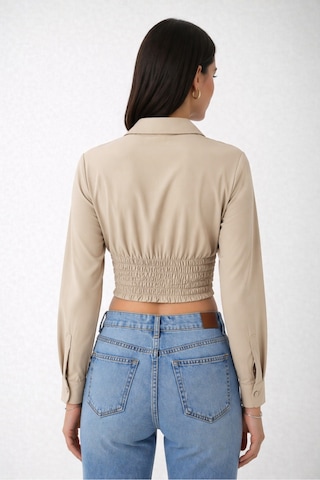 Trend Alisse Kadın Vucuda Oturan Vizon Beli Lastikli Korse Crop Gömlek VİZON