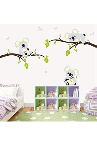 Sevimli 3 Koala Dalı Bebek Odası Duvar Çıkartmaları Duvar Çıkartmaları Çıkarılabilir Kendin Yap Vinil Poster Bebek Ev Dekorasyonu 200 108cm Şeffaf