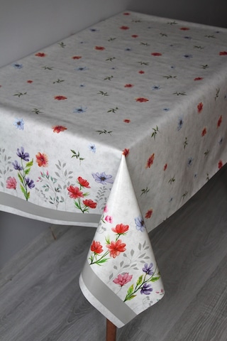 Elyaf Silinebilir Pvc Muşamba Masa Örtüsü Knrsuluçiçek Gri