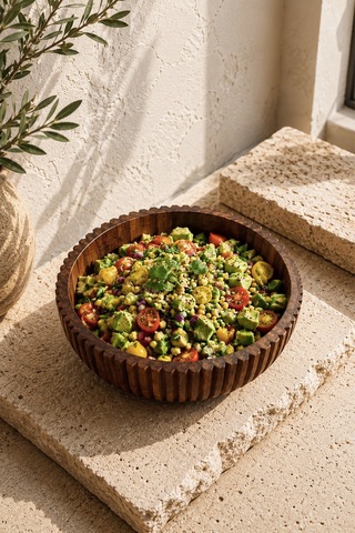 Akasya Yuvarlak Çok Fonksiyonlu Meyvelik,salata Sunum Kasesi Dekoratif Kase 26 Cm Kahverengi