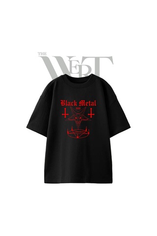 Thewert Black Metal Baphomet Tasarım Baskılı Ünisex Siyah Oversize T-shirt