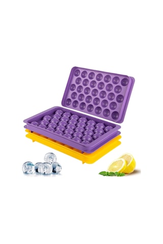 Milano Home Yuvarlak Buz Küpü Tepsisi - Dondurucu İçin Buz Küpü Tepsileri 2, Sarı/mor, 66 Pcs