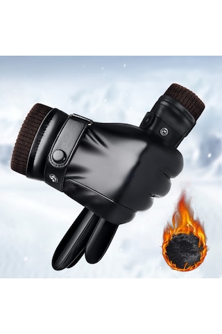 Kış Rüzgar Geçirmez Dokunmatik Ekran Suni Deri Bisiklet Eldiven 001
