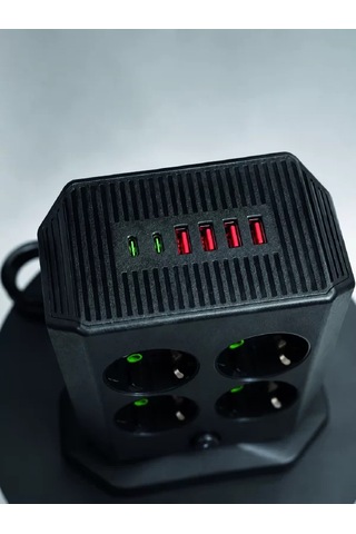 Çoklu Priz 8 Çıkışlı 4 Usb 2 Type-c Anahtarlı Dikey Priz Kulesi 0-2