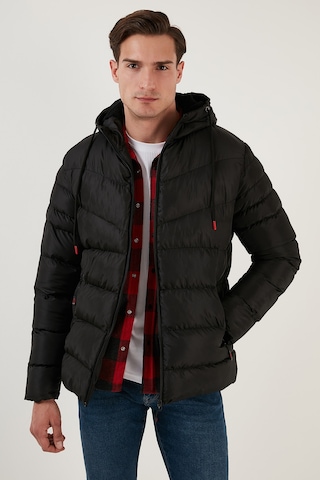Buratti Peluş Astarlı Kapüşonlu Fermuarlı Slim Fit Şişme Erkek Mont 5762010 Siyah