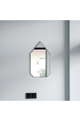 Ayna Duvar Askılı Zincirsiz Geometrik 50x30cm Antik Pirinç