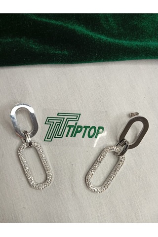 Tiptop/ / Gümüş Renk Zirkon Taşlı Sallantılı Model Çelik Küpe Gümüş