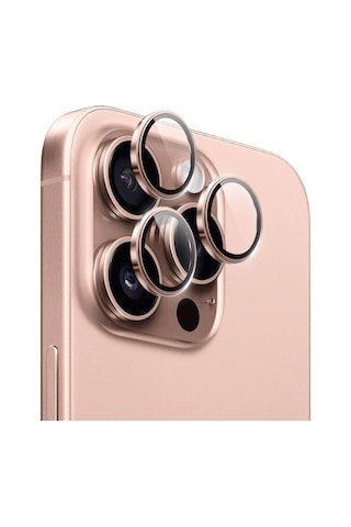 Ennar Apple Uyumlu iPhone 16 Pro Max Gerçek Cam Tam Koruma Safir Kamera Lensi Pembe Altın-pembe