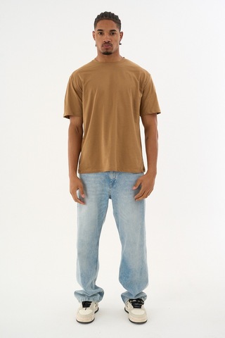Dechers Erkek %100 Organik Pamuklu Yumuşak Dokulu Comfort Fit Bisiklet Yakalı T-shirt E222 Haki