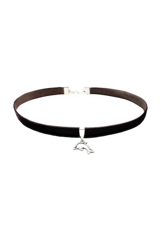Kahverengi Kadife Kadın Yunus Balığı Choker Renkli
